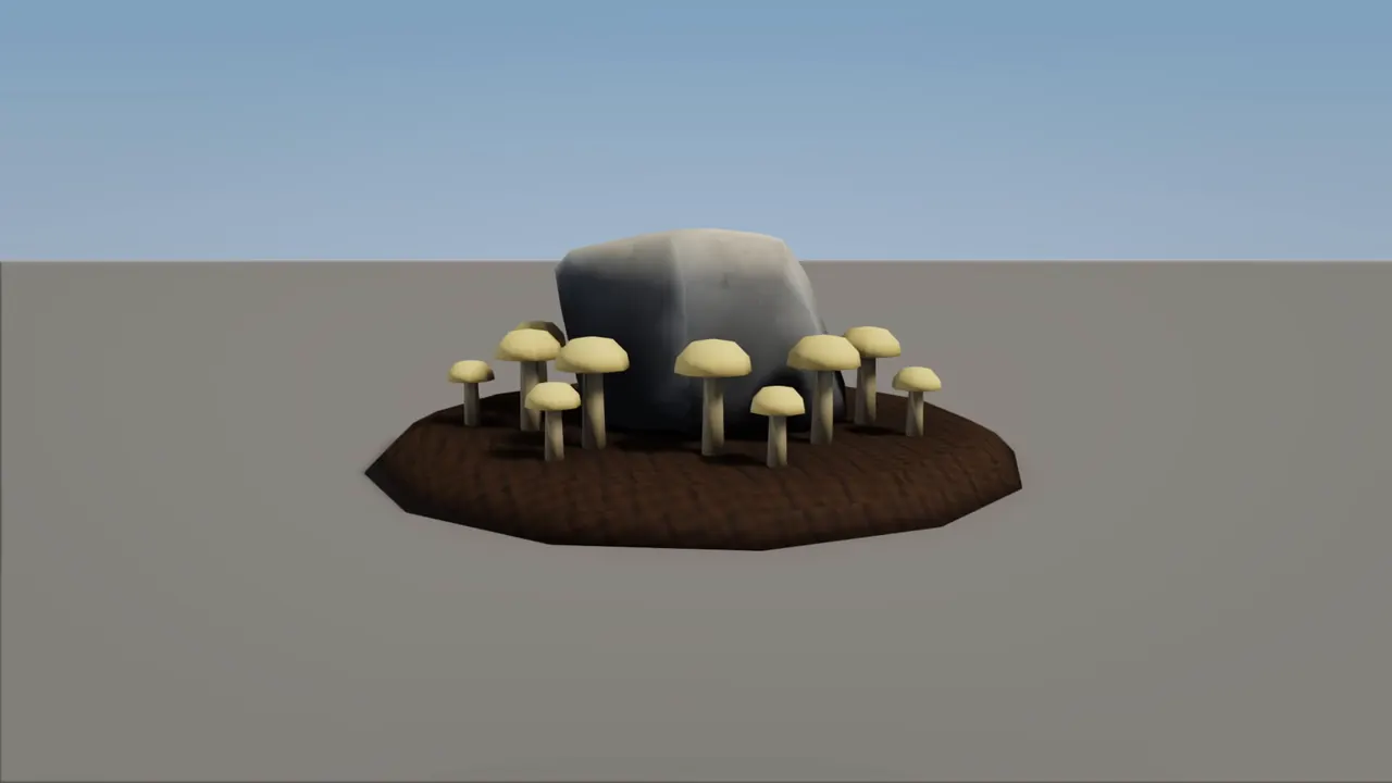 A rock surrounded by a ring of small mushrooms